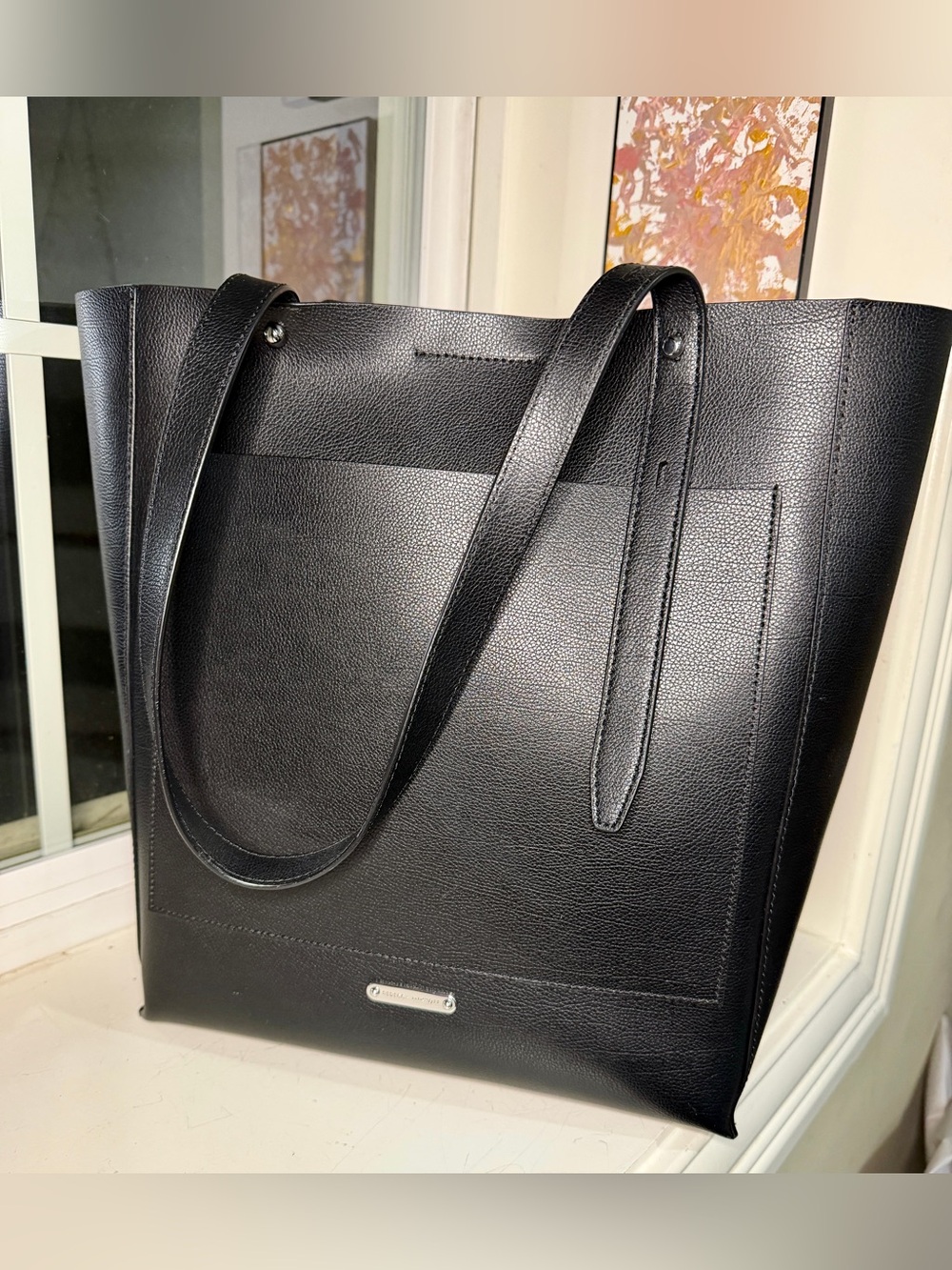 Rebecca Minkoff Stella N/S Large Black Leather Tote, Silver Interior